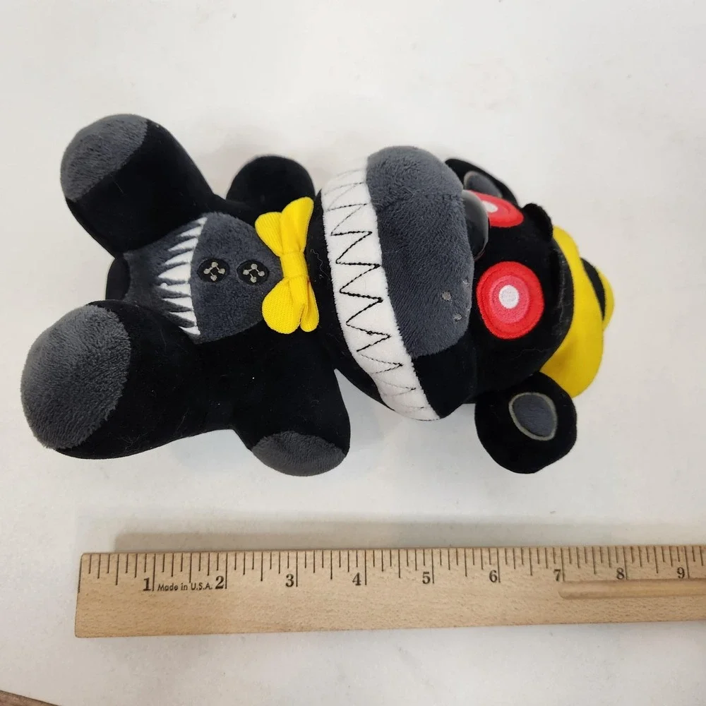 VNKVTL FNAF Black Monster Bear Plush Small Yellow Bow Tie Hat Stuffed Animal Toy